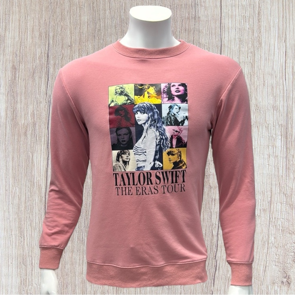 Taylor Swift Eras Tour Pink Double Side Graphic Long Sleeve Sweatshirt Size SM